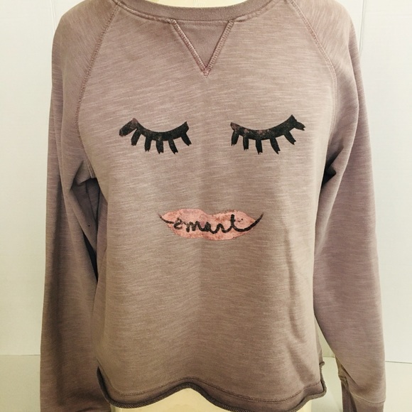 Lilac Gray Face Sweatshirt- ANTHROPOLOGIE sz S - Picture 1 of 11